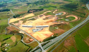 Aerial view of Hampton Downs in the early stages of construction. Hopes were high that the full circuit would be build and you can see where it was planned to go. Will this now ever happen?