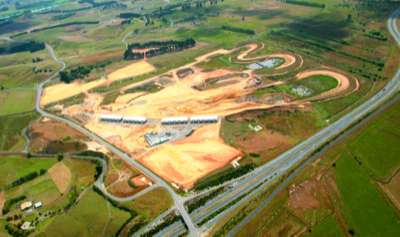 Aerial view of Hampton Downs in the early stages of construction. Hopes were high that the full circuit would be buillt and you can see where it was planned to go. Will this now ever happen?