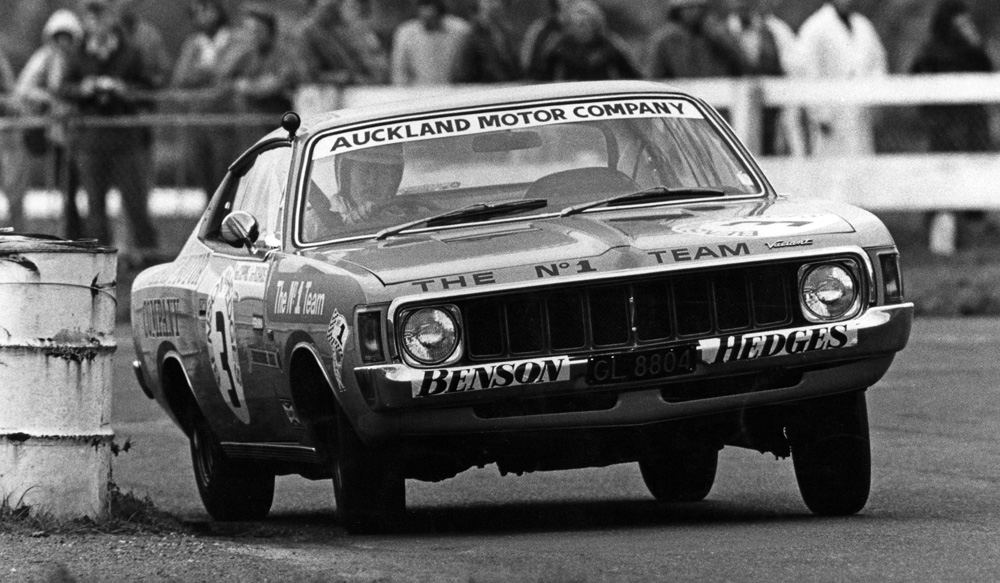 Pukekohe 1973. Jim Richards in the winning Charger he drove with Rod Coppins exits the hairpin during the 1973 Benson and Hedges 500. IMAGE/terry marshall